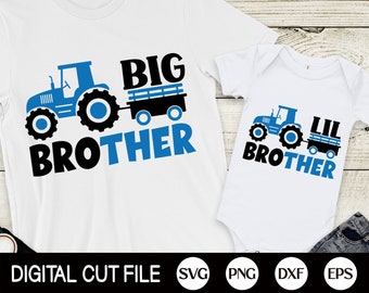 Big Bro Svg, Lil Bro Svg, Kids Shirt Design, Tractor, Newborn Baby Boy, big brother, Little Brother Svg, Baby Shower, Svg Files For Cricut