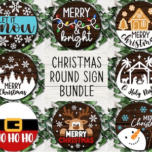 Round Christmas Sign SVG Bundle, Christmas Door Sign, Christmas Bright, Welcome Wood Sign, Nativity, holiday decor, Svg Files for Cricut