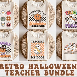 Retro Halloween Leraar Bundel SVG PNG, Halloween SVG, Retro Ghost Png, Halloween Leraar Shirt, Svg-bestanden voor Cricut