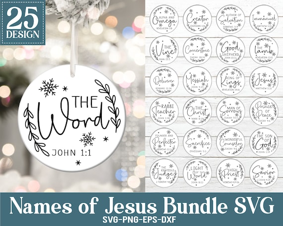 Names of Jesus Ornament SVG Bundle, Religious Christmas Ornaments Svg, Hand Lettered, Christian Ornament Cut Files, Svg Files for Cricut