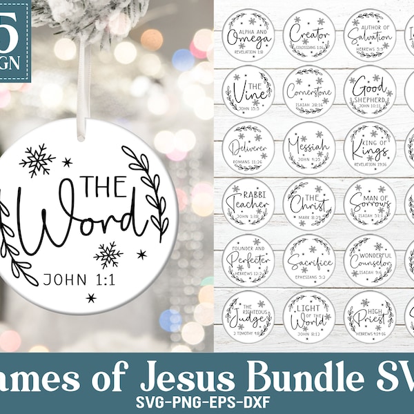 Names of Jesus Ornament SVG Bundle, Religious Christmas Ornaments Svg, Hand Lettered, Christian Ornament Cut Files, Svg Files for Cricut