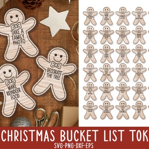 30 Christmas Gingerbread Tokens Svg, Christmas Bucket List Tokens SVG, Christmas Countdown, Kids Christmas Token, Glowforge Laser Cut File