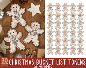 30 Kerst Peperkoek Tokens Svg, Kerst Bucket List Tokens SVG, Christmas Countdown, Kids Christmas Token, Glowforge Laser Cut File