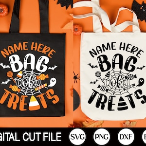 Name Treat Bag SVG, Kids Halloween Svg, Trick or Treat svg, Monogram Bag, Bag of Treats Svg, Halloween Gift, Png, Svg Files For Cricut