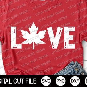 Canadá Svg, Amor de Canadá, Día de Canadá Svg, Camisa de bandera de Canadá, Svg patriótico, Archivo de corte de hoja de arce, Archivos Svg para Cricut, Archivos de silueta