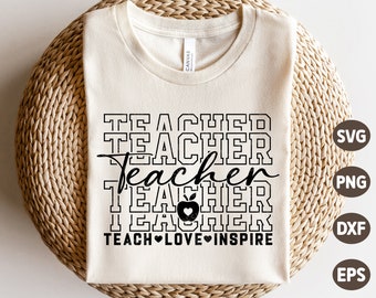 Teach Love Inspire Svg, Teacher Appreciation Svg, Retro Back To School Svg, Teacher Shirt Gift, Svg Files For Cricut