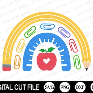 Escola arco-íris svg, professor engraçado svg, professor infantil svg, clipart escolar, presente de camisa de professor, arco-íris png, arquivos svg para cricut