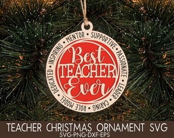 Adornos navideños SVG para el mejor maestro, Navidad 2025 SVG, Enseñar, inspirar, Adorno láser SVG para maestro, Archivo de corte láser Glowforge