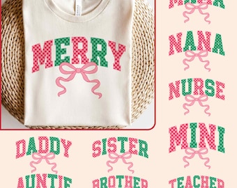 10 kariertes Coquette Weihnachtsbündel PNG, Retro Weihnachten Png, Weihnachten Girly, Mama Png, Weihnachtsmann png, Familien-Weihnachts-Shirt-Design