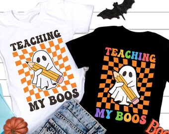 Teaching My Boos SVG, Halloween Teacher Svg, Funny Ghosts Png, Retro Halloween Shirt Svg, Svg Files For Cricut