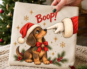 PNG de perro salchicha navideño, PNG de perro Boop, diseño divertido de perro salchicha de Papá Noel, regalo de Navidad para mamás perrunas, descarga digital de perro navideño