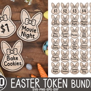 30 Jeton de Pâques échangeable SVG, Fichiers laser de Pâques fille, Pièce de Pâques SVG, Prix d’oeufs de Pâques, Pièce de Pâques, laser pour enfants, fichier Glowforge