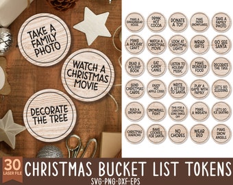 Christmas Bucket List Tokens SVG, Christmas Tokens Svg, Christmas Countdown Token, Kids Christmas Token, Glowforge Laser Cut File