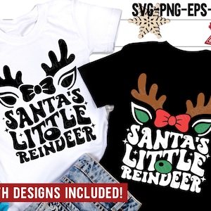 Santa's Little Rentier SVG, Weihnachten Mädchen SVG, Retro Rentier Png, Kinder Weihnachten Shirt, SVG-Dateien für Cricut