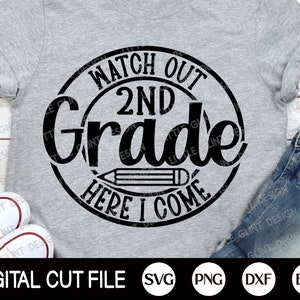 Uhr 2. Klasse Svg, Grade Schule Shirt, 1. Tag der Schule, zurück zur Schule, 2. Klasse Png, Lehrer Geschenk, Svg-Dateien für Cricut