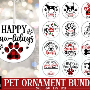 Adorno de Navidad para mascotas 2024 Paquete SVG, Navidad para perros, Archivo de corte de adornos para gatos, Adornos redondos, Perro ángel, Memorial de mascotas, Archivos Svg para Cricut