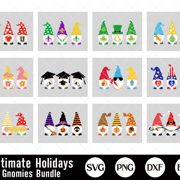 Paquete de gnomos de vacaciones, Gnome Svg, Gnomes Mega Bundle, Gnomies Pack Svg, Valentines, Navidad, Primavera, Archivos Svg para Cricut, Silueta