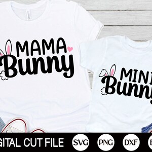 Mama et Mini Bunny Bundle, Happy Easter SVG, Easter Bunny svg, baby boy, girl, mom easter shirt, png, svg files for cricut, silhouette