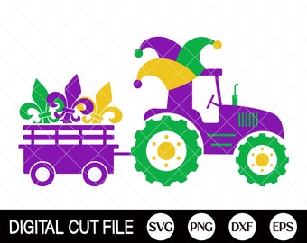 Mardi Gras Tractor Svg, Mardi Gras Svg, Tractor Svg, Mardi Gras Shirt, Tractor Cut File, Dxf, Svg Files For Cricut, Silhouette