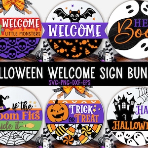 Halloween Welcome Sign Bundle, Halloween Door Hanger SVG, Ghost Svg, Spider Svg, Boo Svg, Happy Halloween Sign Svg, Glowforge Laser Cut File