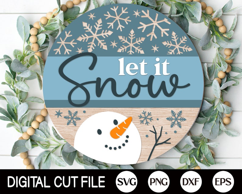 Let It Snow Door Hanger SVG, Christmas Welcome Sign SVG, Snowman Svg ...