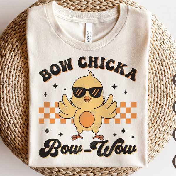 Bow Chicka Bow Wow SVG, Boys Easter Chick SVG, Groovy Easter Gift, Retro Easter Boy Shirt, Sublimation Png, Svg Files For Cricut