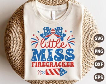 Little Miss Firecracker SVG PNG, Retro 4. Juli SVG, PatriotischeSvg, Vierte Juli, amerikanisches Mädchen Shirt, SVG-Dateien für Cricut