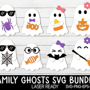 Halloween Cute Ghosts Bundle SVG, Halloween Svg, Ghost Bundle, Family Ghost Decor, Halloween Family Sign Svg, Png, Glowforge Laser Cut File