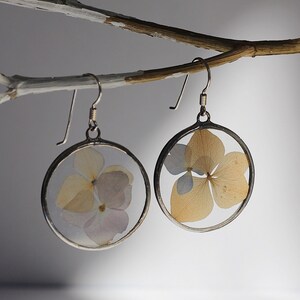 Pressed flower earrings as a 21st birthday gift for her, Stained glass earrings, Minimalist dangle & drop earrings, Real dried flower image 2