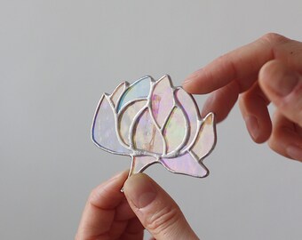 Flower stained glass brooch pin, Stained glass art, Handmade jewelry for woman, Plant brooch, Cute ornament for her, Glass flora accessory