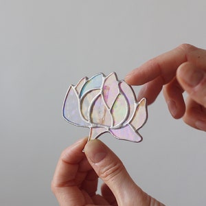 Flower stained glass brooch pin, Stained glass art, Handmade jewelry for woman, Plant brooch, Cute ornament for her, Glass flora accessory