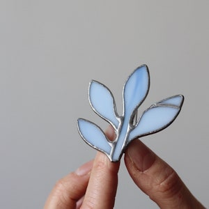 Blue stained glass brooch pin, Stained glass art, Handmade jewelry for woman, Plant brooch, Cute ornament for her, Glass flora accessory