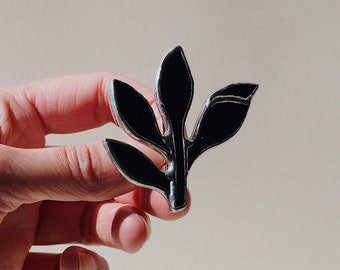 Plant stained glass brooch pin, Minimalist brooch, Handmade jewelry for woman, Flower brooch, Cute ornament for her, Glass flora accessory