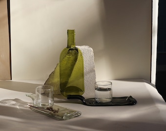 Upcycled flattened wine bottle, Plate tray for snacks, Eco home decor, Spoon rest, New house gift, Housewarming gift, Minimalist decor