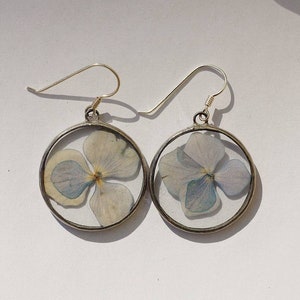 Pressed flower earrings as a 21st birthday gift for her, Stained glass earrings, Minimalist dangle & drop earrings, Real dried flower image 1