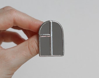 Arched Mirror Window Brooch, Architectural Jewelry, Wearable Art Pin, Handmade Statement Brooch, Modern Gift for Her