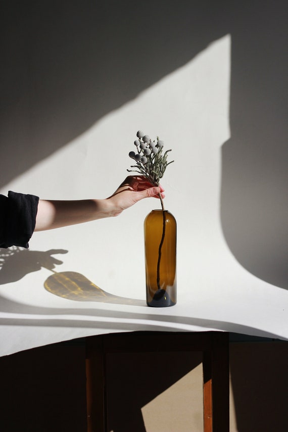 Tall upcycled wine bottle vase, a narrow hole vase, housewarming gifts, glass decor, minimalist vase, new life for old wine bottle