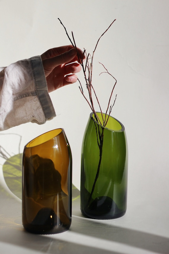 Upcycled wine bottle vase, eco friendly home decor, glass vase, matte vase, minimalist vase