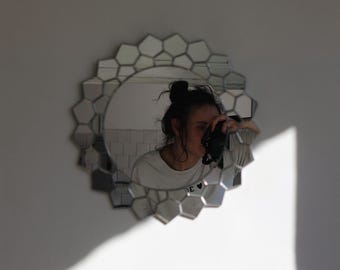 Stained-glass wall mirror Sun 2-tier, Sun mirror, Stained glass art, Mirror wall decor, Decorative Mirror