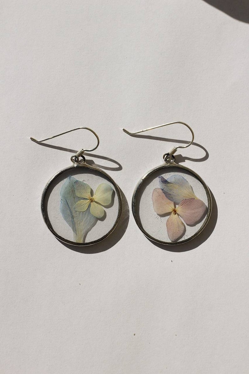 Pressed flower earrings as a 21st birthday gift for her, Stained glass earrings, Minimalist dangle & drop earrings, Real dried flower Style 3