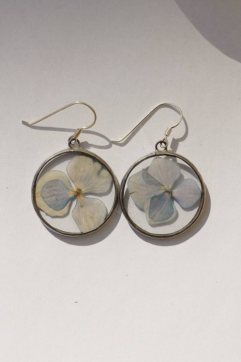 Pressed flower earrings as a 21st birthday gift for her, Stained glass earrings, Minimalist dangle & drop earrings, Real dried flower image 1