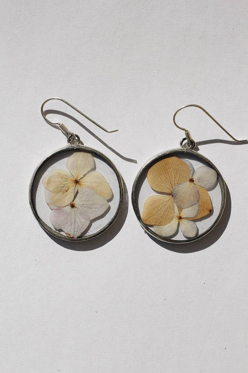 Pressed flower earrings as a 21st birthday gift for her, Stained glass earrings, Minimalist dangle & drop earrings, Real dried flower Style 1