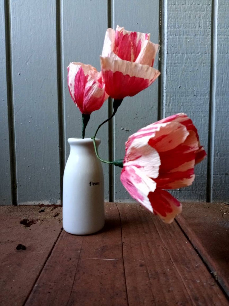 Pink and Red Crepe Paper poppies set of 3 pink and red Etsy