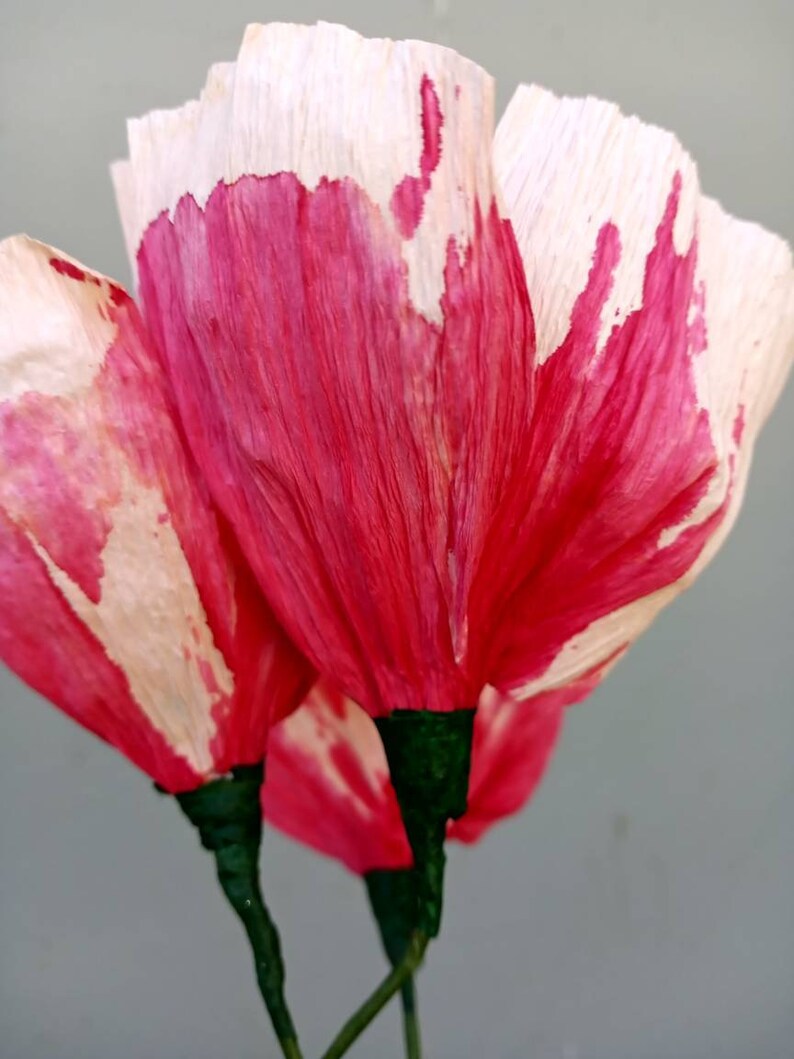 Pink and Red Crepe Paper poppies set of 3 pink and red Etsy