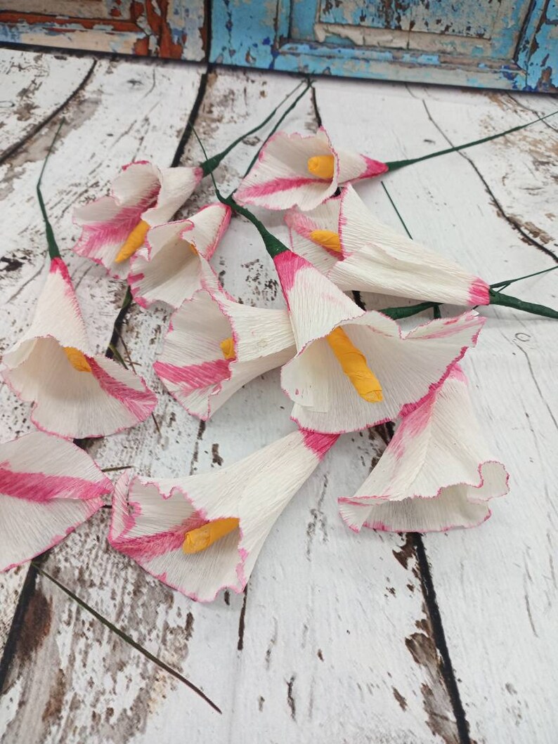 10 White and Pink Crepe Paper Calla Lilies 10 handmade white Etsy