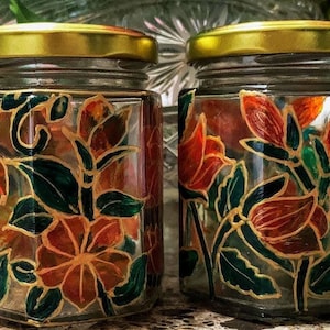 Set of 2 Hand Painted Empty Glass Jars/Containers for Candle DIY Baby Shower Wedding Favor Housewarming Gifts Party Holidays Table decor