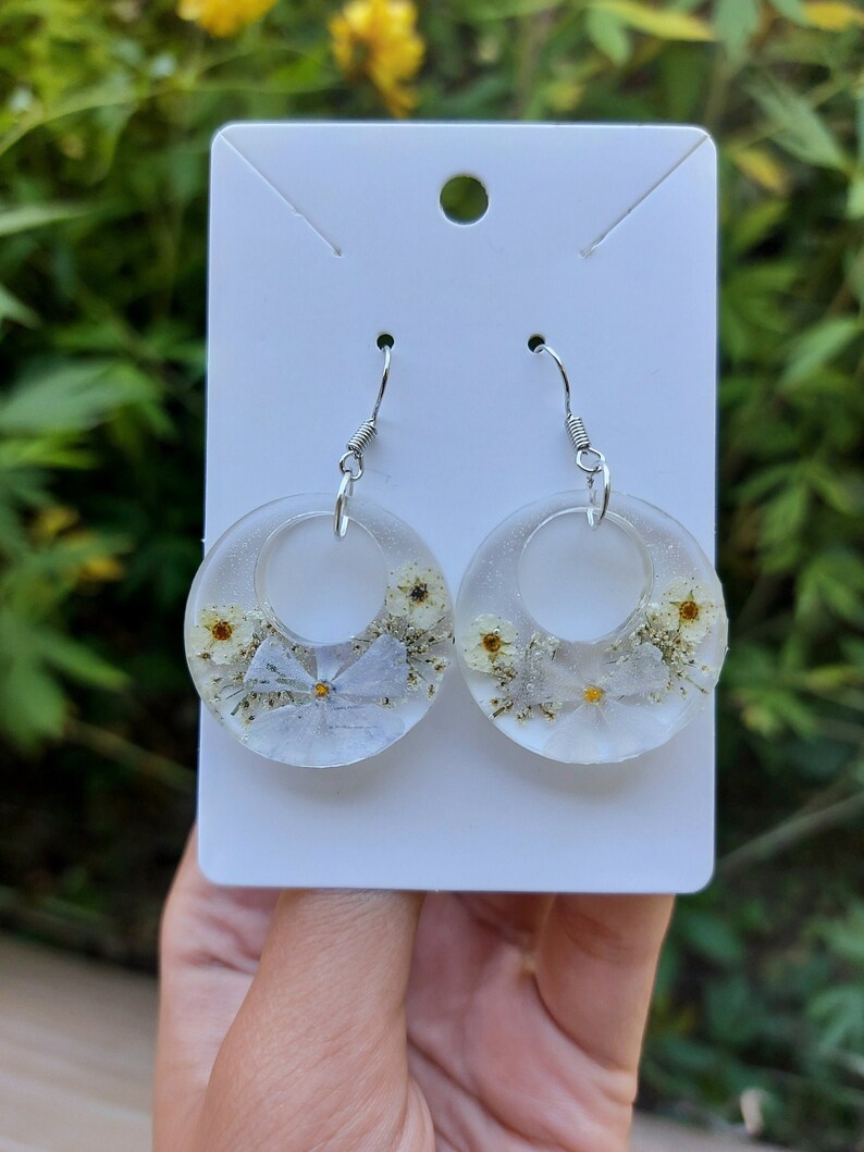 Pretty Circle Resin Earrings made with Real Flowers