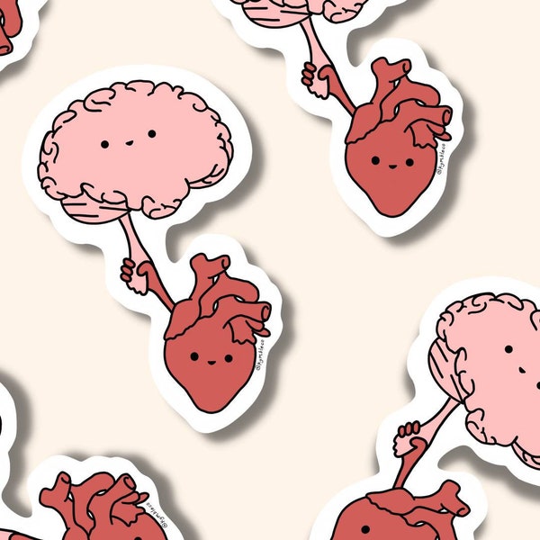 Mental health sticker, brain and heart sticker, Brain sticker, therapy sticker, therapist sticker, anatomy sticker, cute brain vinyl sticker