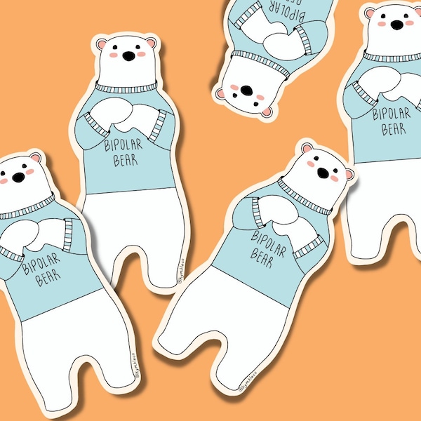 Bipolar sticker, bipolar bear sticker, mental health sticker, mental health awareness sticker, bipolar 2 sticker, bipolar depression sticker