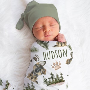 Personalized German Shepherd Swaddle Blanket Puppy Baby Blanket Newborn Baby Boy Coming Home Outfit Hospital Photo Outfit Baby Shower Gift
